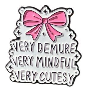 Pink Bow Coquette Very Demure Mindful Cutesy Sparkle Enamel Pin